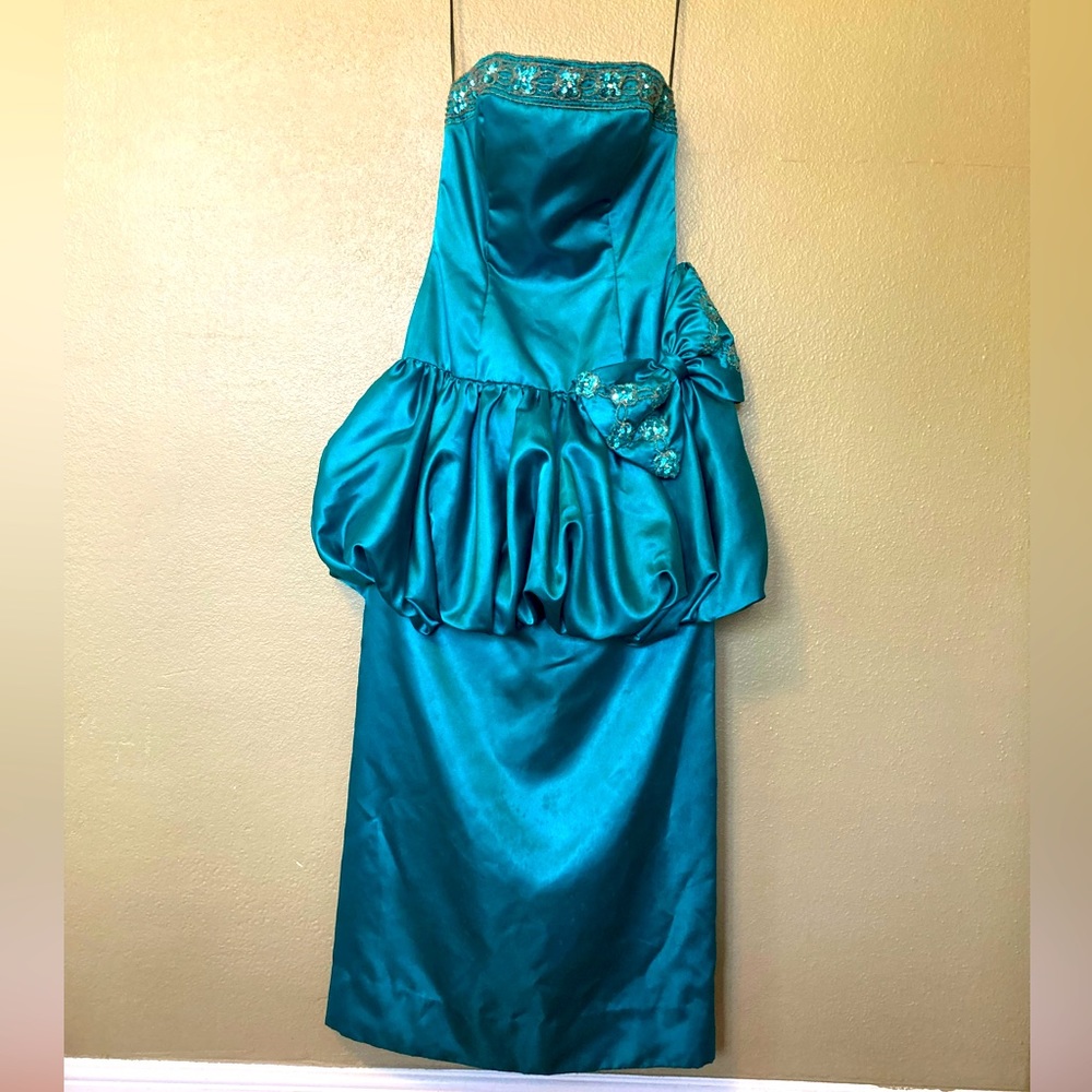 Vintage 80s Prom Dress - Mike Benet Formals - Turquoise Strapless Formal Dress